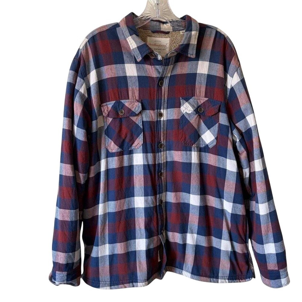 Weatherproof Vintage Sherpa Lined Flannel Shirt Jacket Plaid Shacket Mens XL